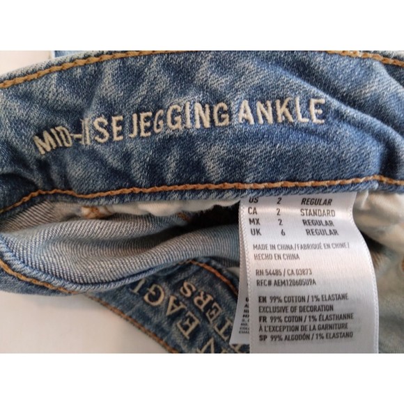 American Eagle Mid Rise Jegging Ankle Destroyed Super Stretch Denim Size 2 - Picture 5 of 9